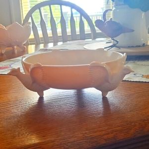 Jeannette Pink Milkglass Pheasant Bowl